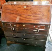 An 18th C inlaid mahogany bureau with detailed interior, 110 x 100 x 55cm.