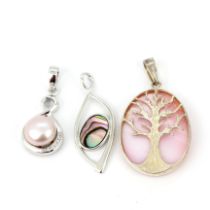 Three 925 silver stone set pendants, largest L. 4cm.