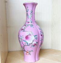 A pretty Chinese incised Famille rose porcelain vase, H. 28cm.