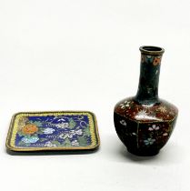 Two small early Japanese cloisonne items, vase H. 13cm.