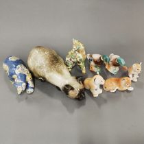 A Winstanley cat (small chip to ear), L. 38cm, together with a group of Russian and other china