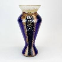 A hand painted crackle glass vase probably Murano studio glass, H. 28cm.