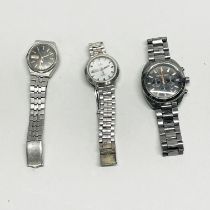 Three gent's stainless steel watches.