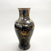 A large Chinese black glazed and gilt porcelain vase with six character mark to base for Kang Xi (