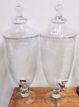 A pair of large cut glass spirit jars and lids, H. 62cm.