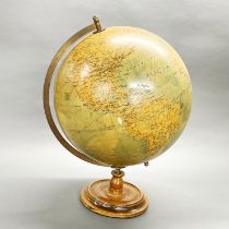 A superb large antique Philips 19" library globe, overall H. 70cm.