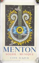 A canvas mounted original Menton poster by Jean Picart Le Doux. Canvas size 51 x 80cm.