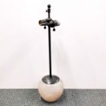 An unusual mid-20th C polished marble table lamp base, overall H. 59cm.