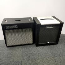 A Dan Armstrong speaker together with a Panama speaker with tear to skin, largest speaker 48 x 35