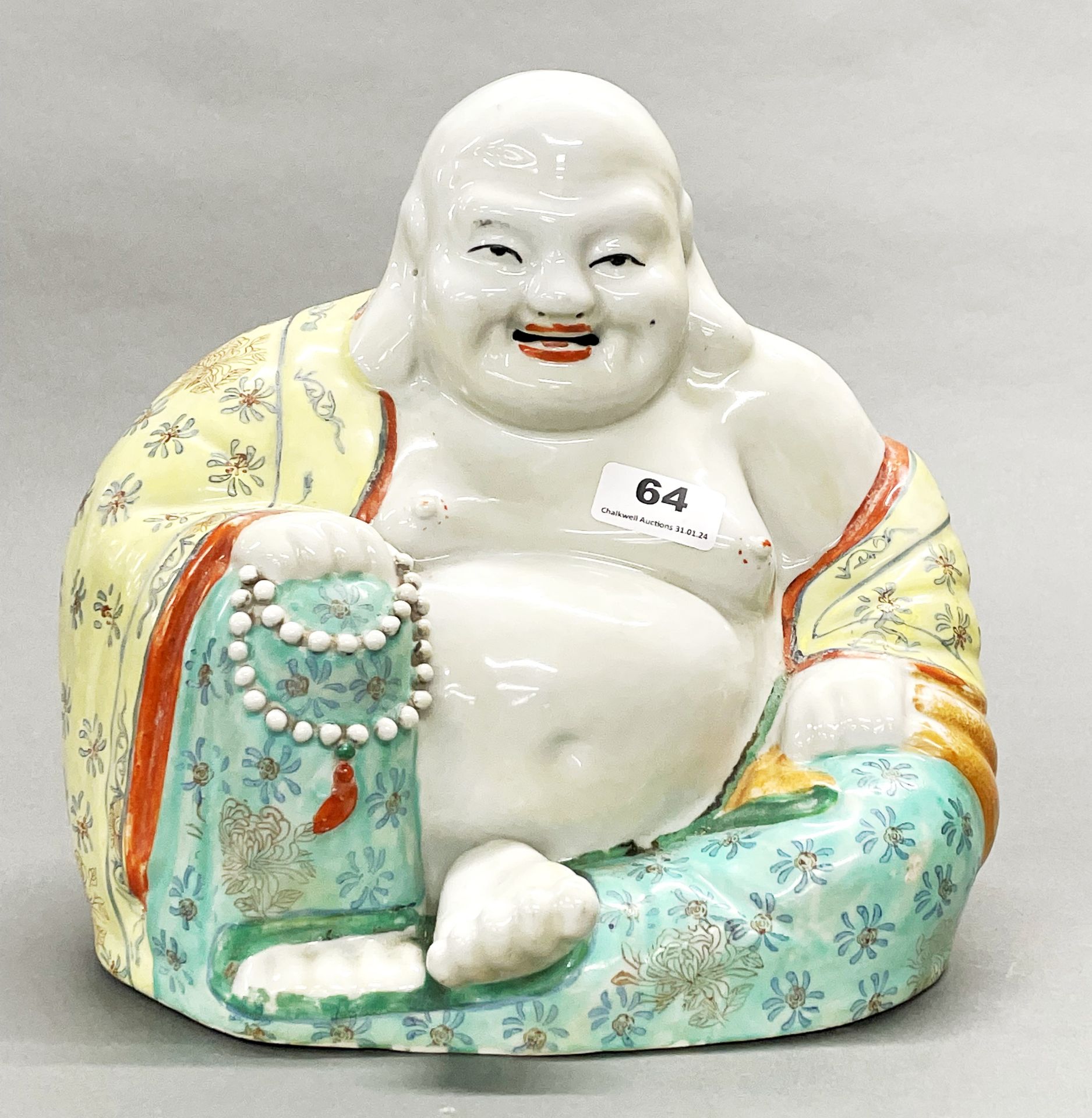 A large mid 20th C Chinese porcelain figure of Putai, H. 28cm.