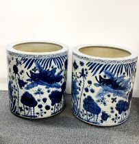 A superb pair of large Chinese hand painted porcelain fishbowls/planters, Dia. 48cm, H. 50cm.