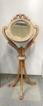 An Indian bone inlaid carved hardwood demountable travelling dressing mirror, H. 147cm.