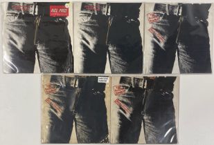 Five Sticky Fingers vinyls, comprising an early UK press (A4B4) with rare large panzip, a UK first