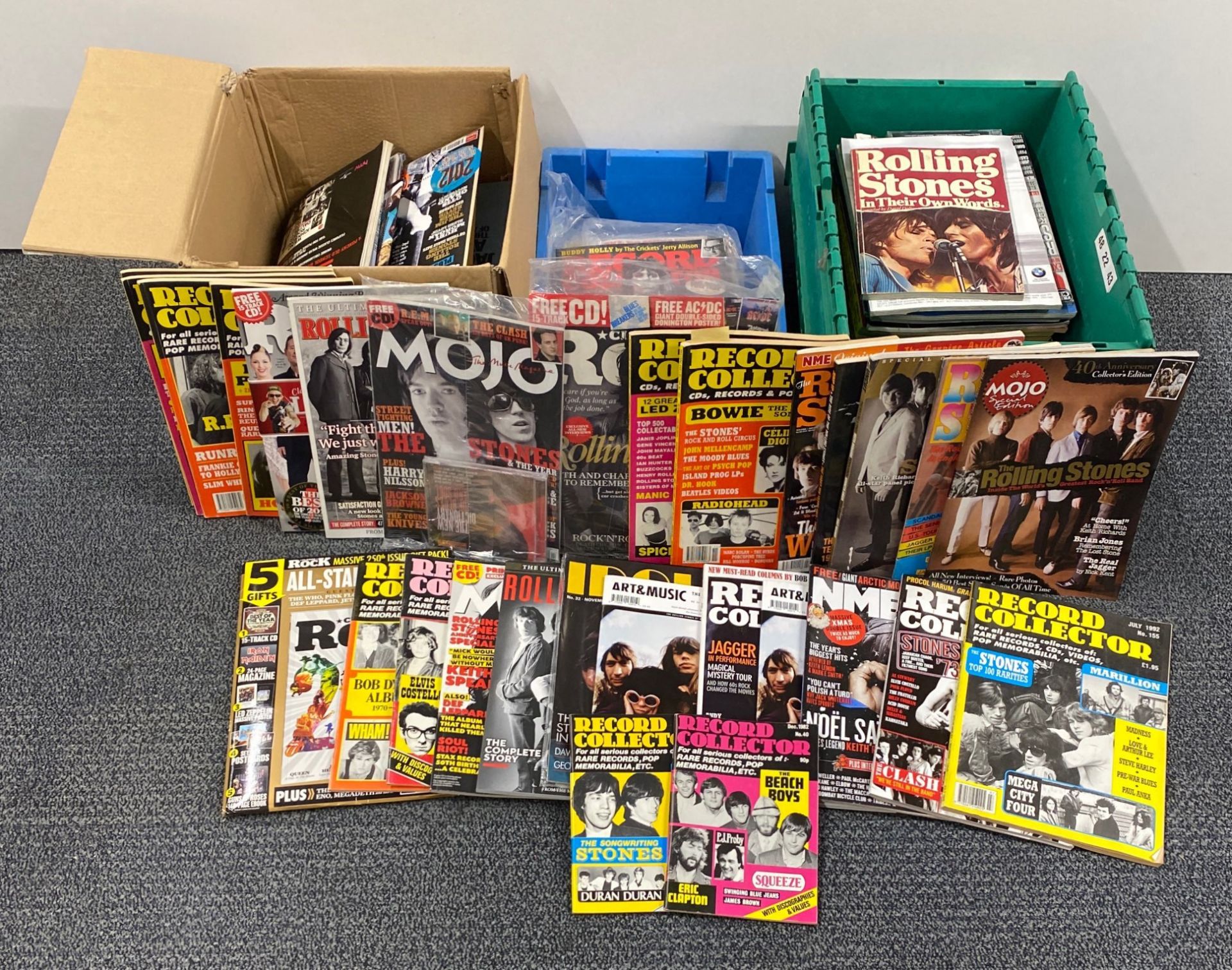 A large quantity of music magazines.