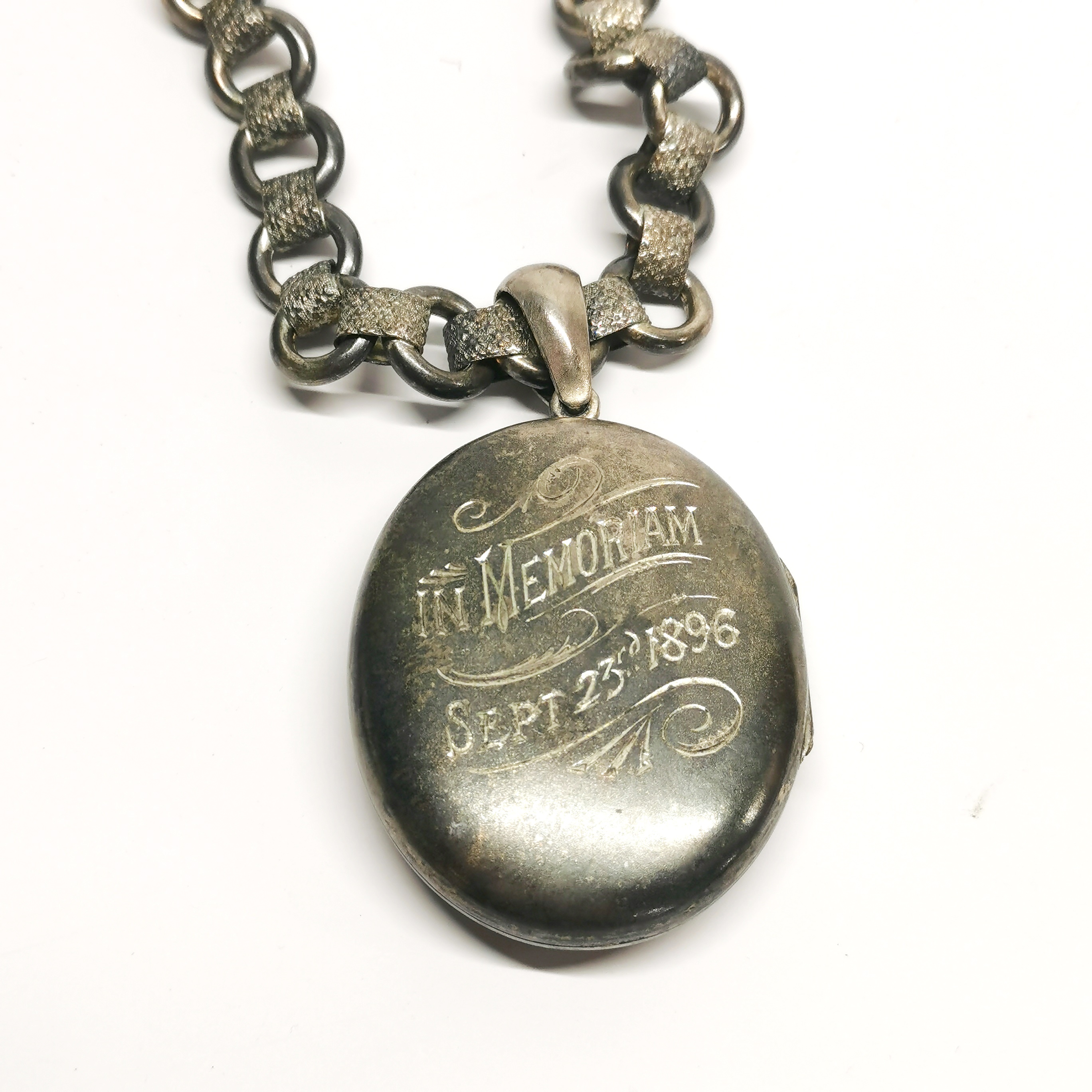 A Victorian white metal locket and chain, L. 48cm. - Image 2 of 4