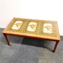 A Danish tile topped Mobelfabrikken Toften teak coffee table, 100 x 55 x 40cm.