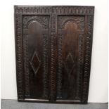 A large 17thC carved oak panel believed to be from a church in Royston, Hertfordshire, 78 x 104cm.