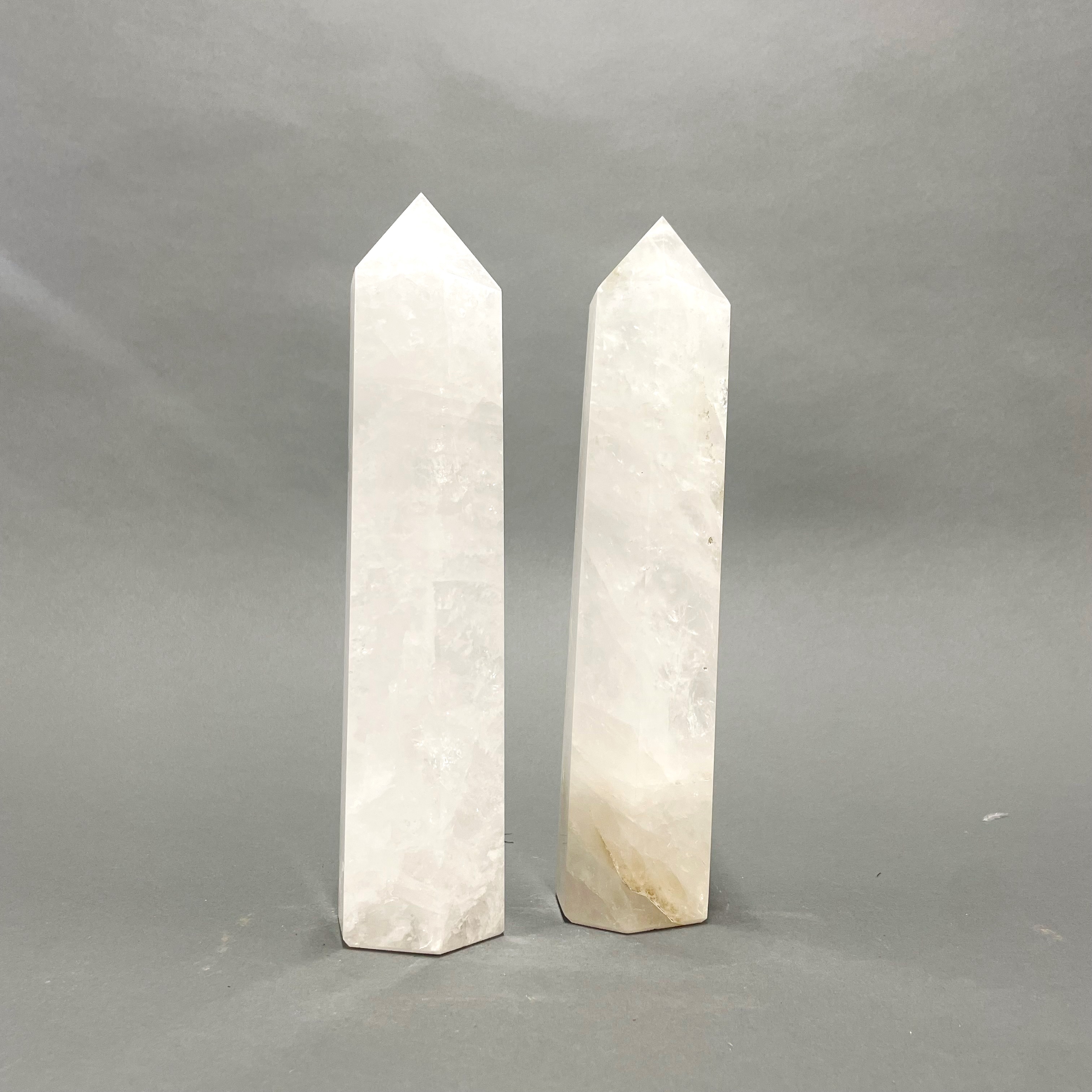 A pair of polished quartz crystal obelisk pillars, H. 29cm. - Image 2 of 3