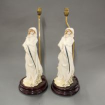 A pair of resin figural table lamps, H. 58cm.