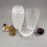 A group of good mixed cut crystal and glass items, tallest H. 24cm.