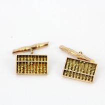 A pair of 14ct rose gold (stamped 14K) bamboo and abacus cufflinks, abacus L. 1.5cm.