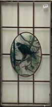 A lovely double glazed stained glass window panel of a bird of prey, 43 x 83cm.