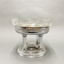 A continental chromium plated and cut glass elevated bowl centrepiece, H. 25cm, Dia. 28cm.