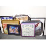 A group of mixed prints and useful picture frames, largest 57 x 78cm.