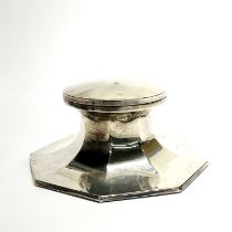 A hallmarked silver inkwell, W. 15cm, H. 8cm.