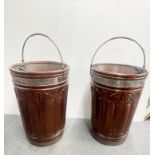 A pair of large carved mahogany and bronze peat buckets, H. 66cm.