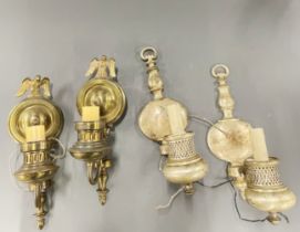 Two pair of vintage wall lights, tallest H. 34cm.
