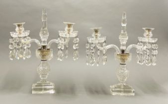 A pair of cut crystal candelabra, H. 44cm, W. 38cm.