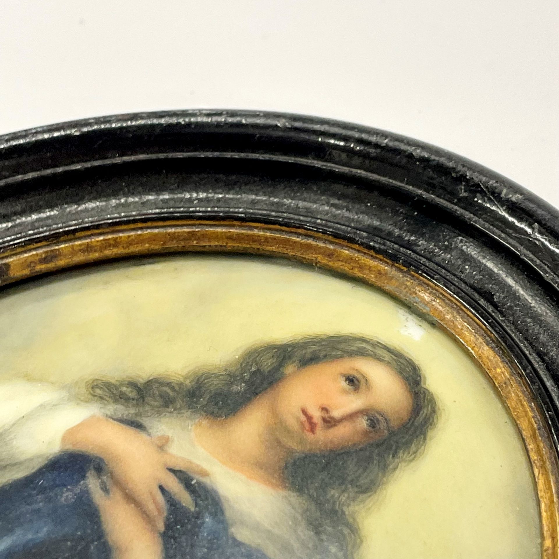 A 19th century framed hand painted porcelain panel, 14 x 16.5cm. - Image 3 of 3