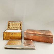 A vintage metal bound storage box, 37 x 21 x 14cm, together with a Victorian walnut box and a