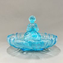 A 1930's blue glass flower bowl centrepiece, dia. 28cm.