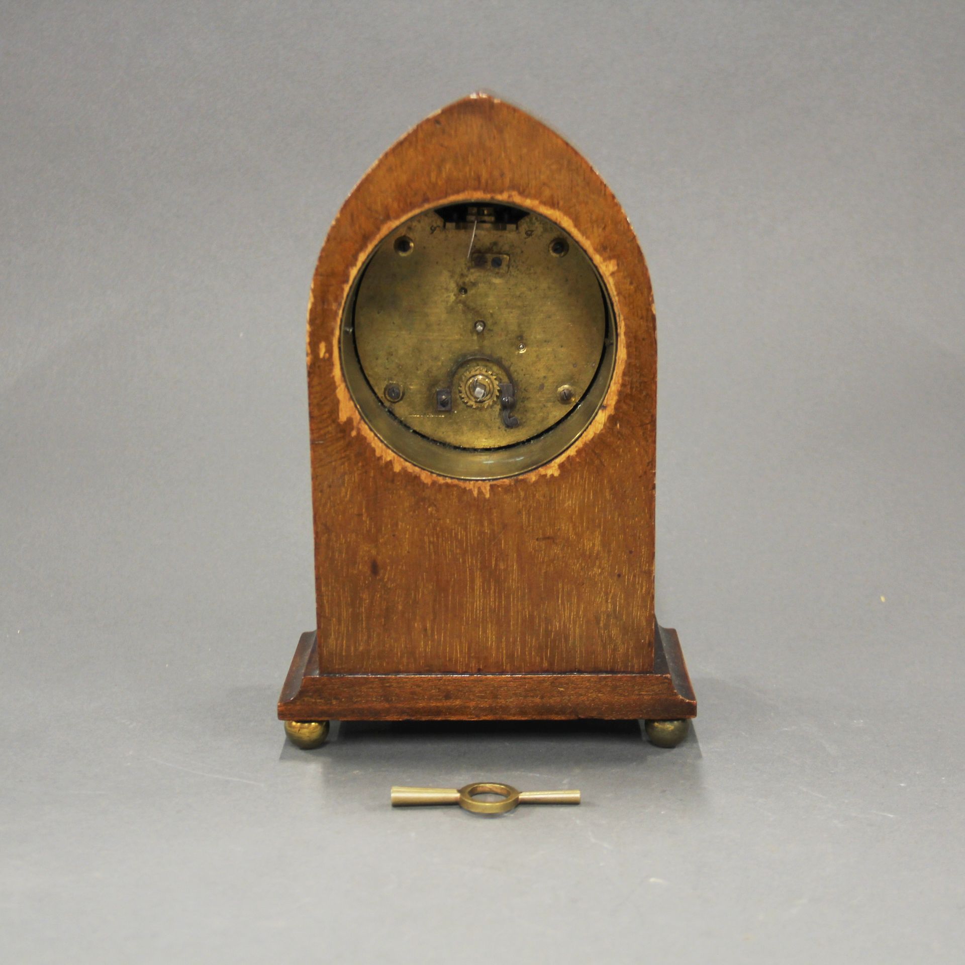 An Edwardian inlaid mahogany mantle clock, H. 23cm. Understood to be in working order. - Image 2 of 2