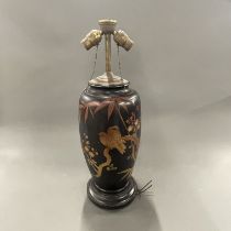 A large Japanese antique vase mounted as a table lamp, H. 60cm.