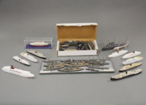 An extensive collection of diecast model ships, longest L. 18cm.