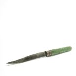 A Chinese carved jade / hardstone handled paper knife, L. 20cm.