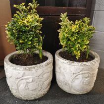 A pair of antique concrete garden planters, H. 31cm Dia. 41cm.
