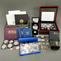 A quantity of mixed collector's coins including two £1 silver proof coin and a £5 silver proof