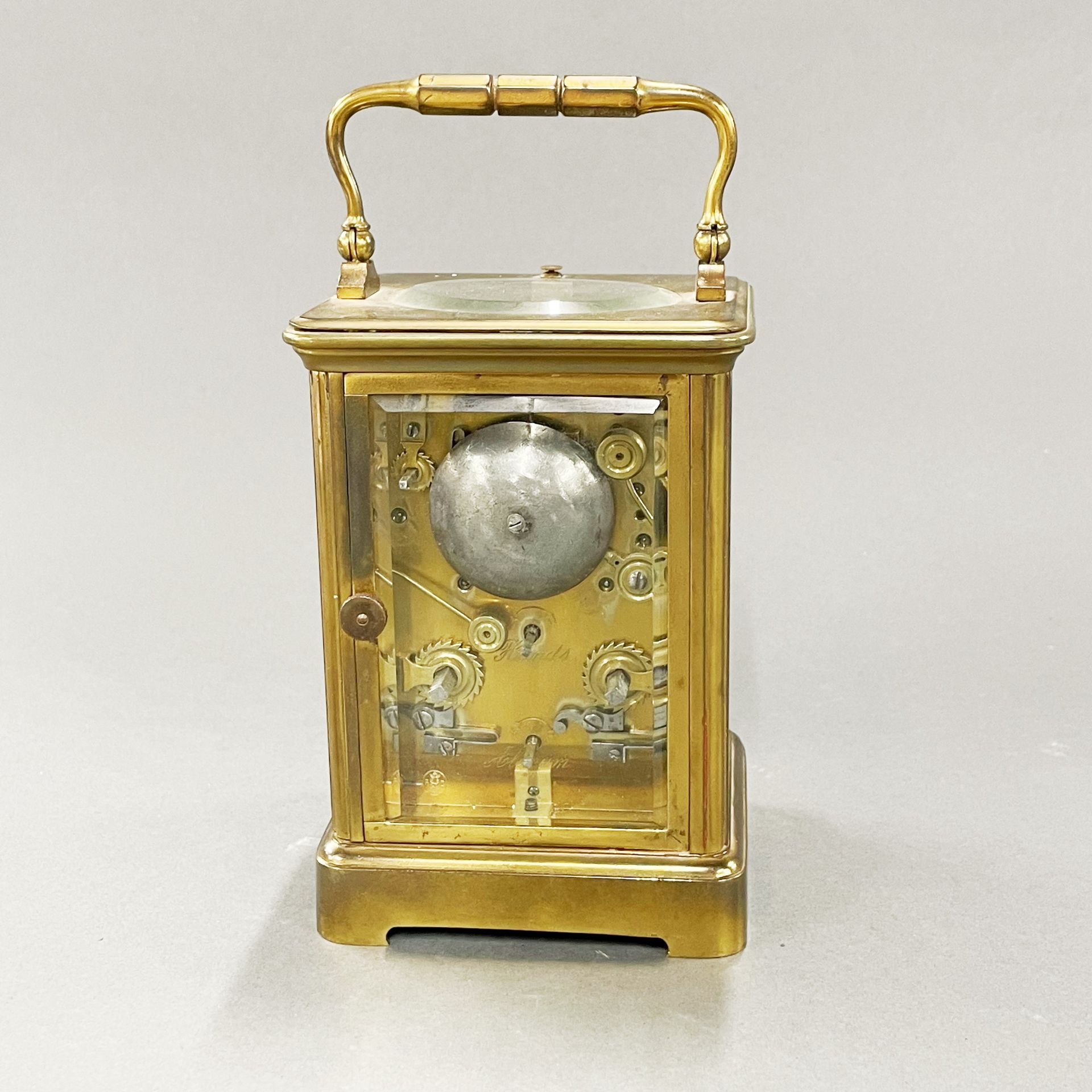 A French brass alarm carriage clock by Richard et cie, Paris in London, H. 18cm, understood to be in - Image 2 of 3