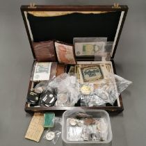 An extensive box of mixed collector's coins, notes, etc.