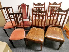 A group of seven mixed dining chairs, tallest H. 103cm.