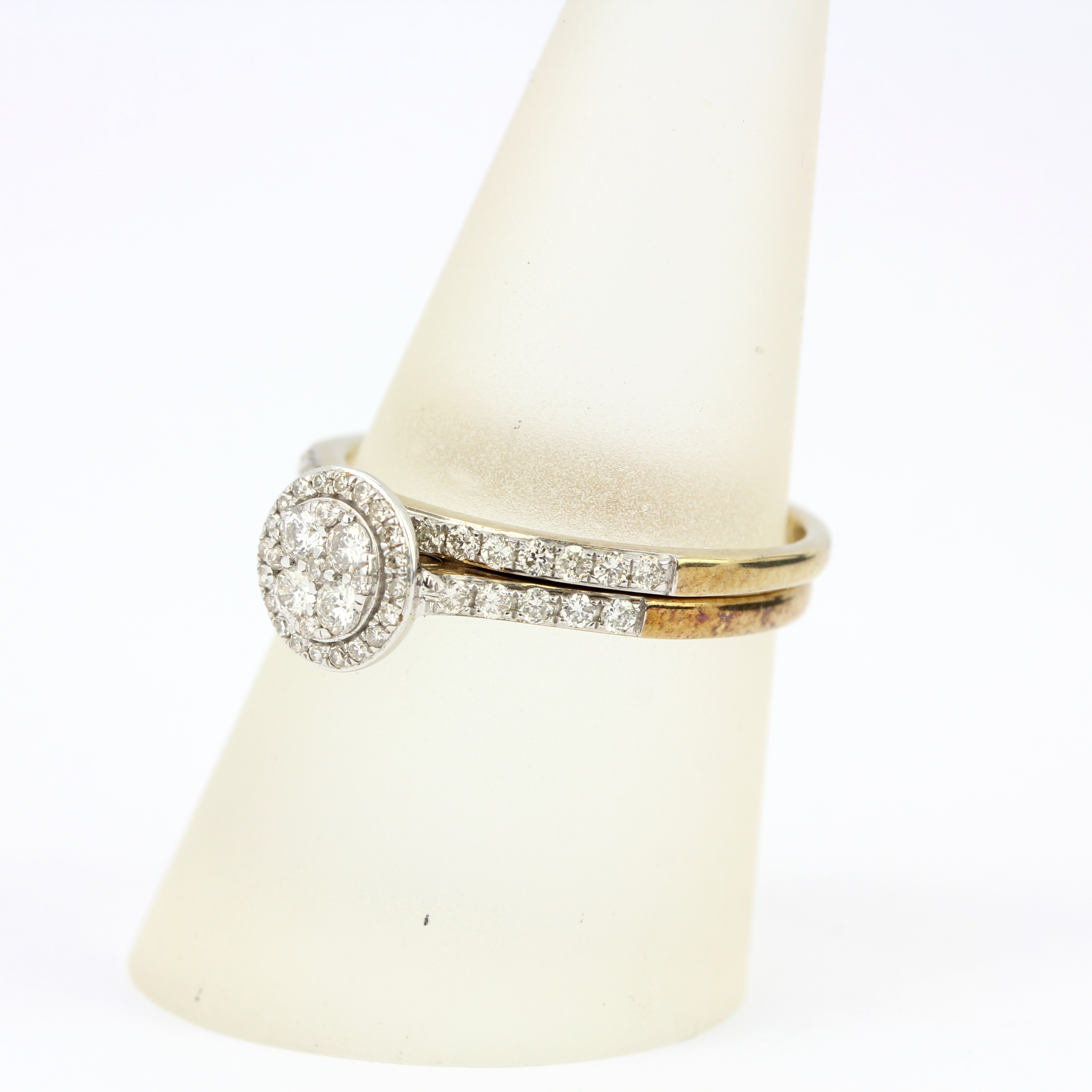 A boxed set of matching 9ct gold engagement cluister ring and half eternity wedding ring, set with - Image 5 of 5