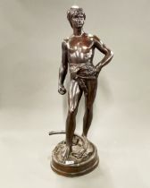 A large 19th / early 20th century cast bronze figure of a young man after A. Mercier (F.