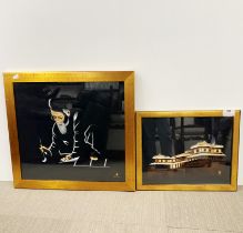 Two gilt framed Vietnamese embroidered silk pictures, largest 80 x 75cm.