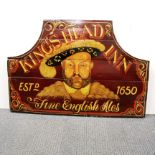 A hand painted wooden pub sign, W. 92cm, H. 62cm.