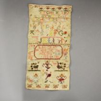 An 1834 unmounted hand embroidered sampler, 40 x 20cm.