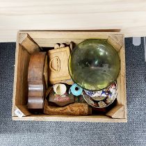 A box of mixed ceramic and glassware.
